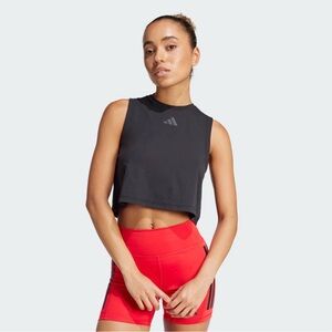 Adidas Boxy Crop Tank Top 3S Training Black Gray Front/Back Logo Women Small NEW